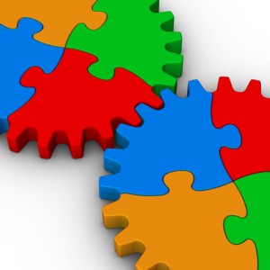 two gears of colorful jigsaw puzzles